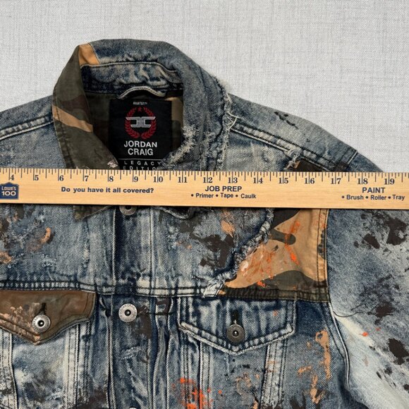 Jordan Craig Denim Jacket Freedom Camouflage Paint Splatter Distressed Size S - Picture 5 of 12